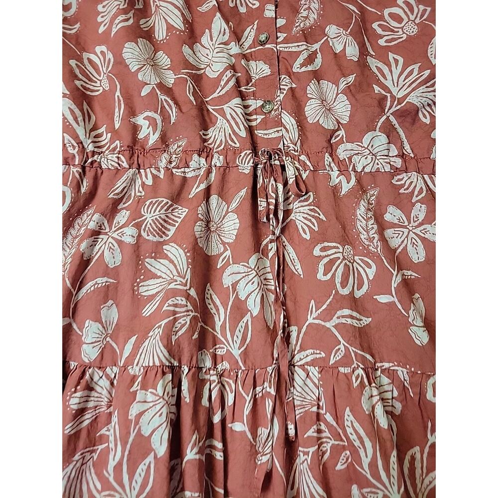 C&C California Cotton Coral Floral Gathered Waist Midi Dress Women's Med Pockets - Picture 5 of 13